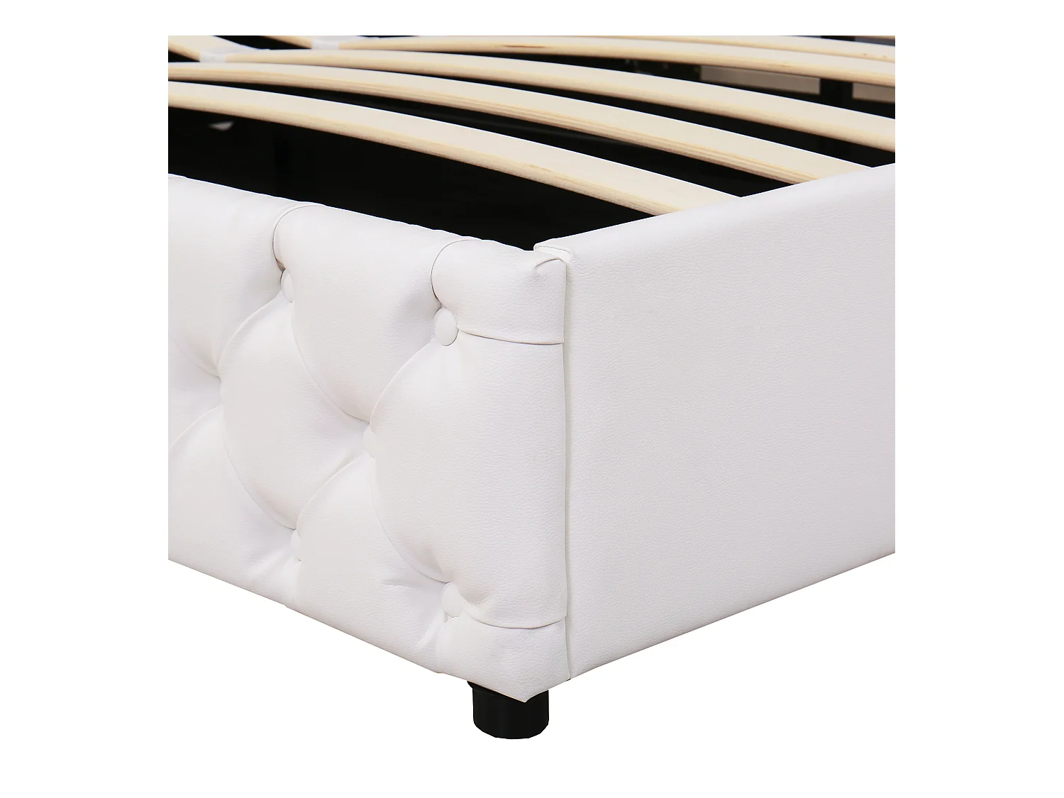 Cama contenedor tapizada en piel sintética con LED - 180x200 cm - con somier - Blanco