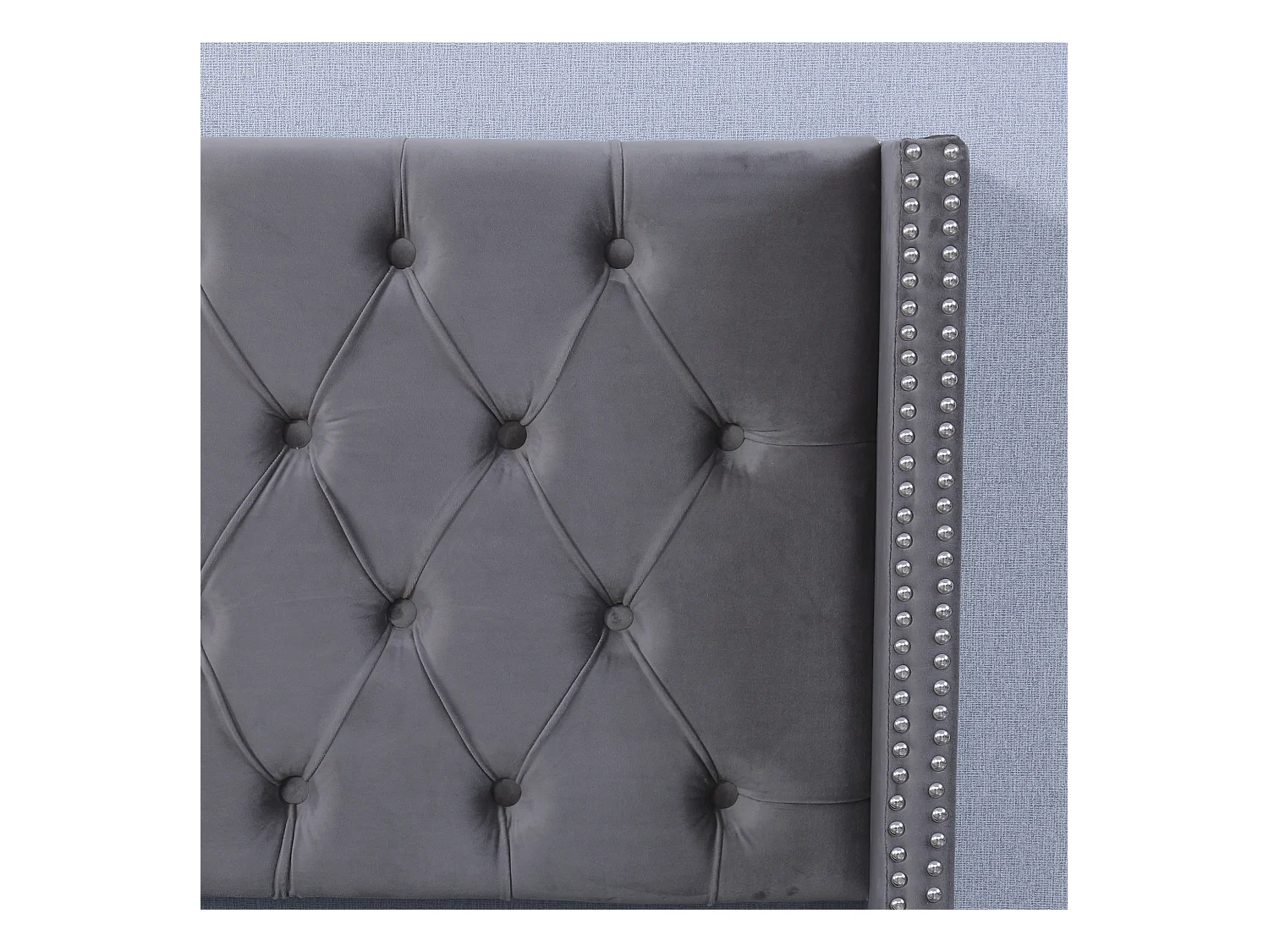 Cama contenedor de terciopelo con somier de láminas 140x200 cm - Gris