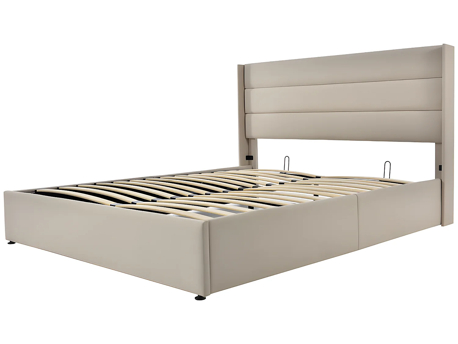 Cama con almacenaje de lino 160x200 cm con somier de láminas - Beige
