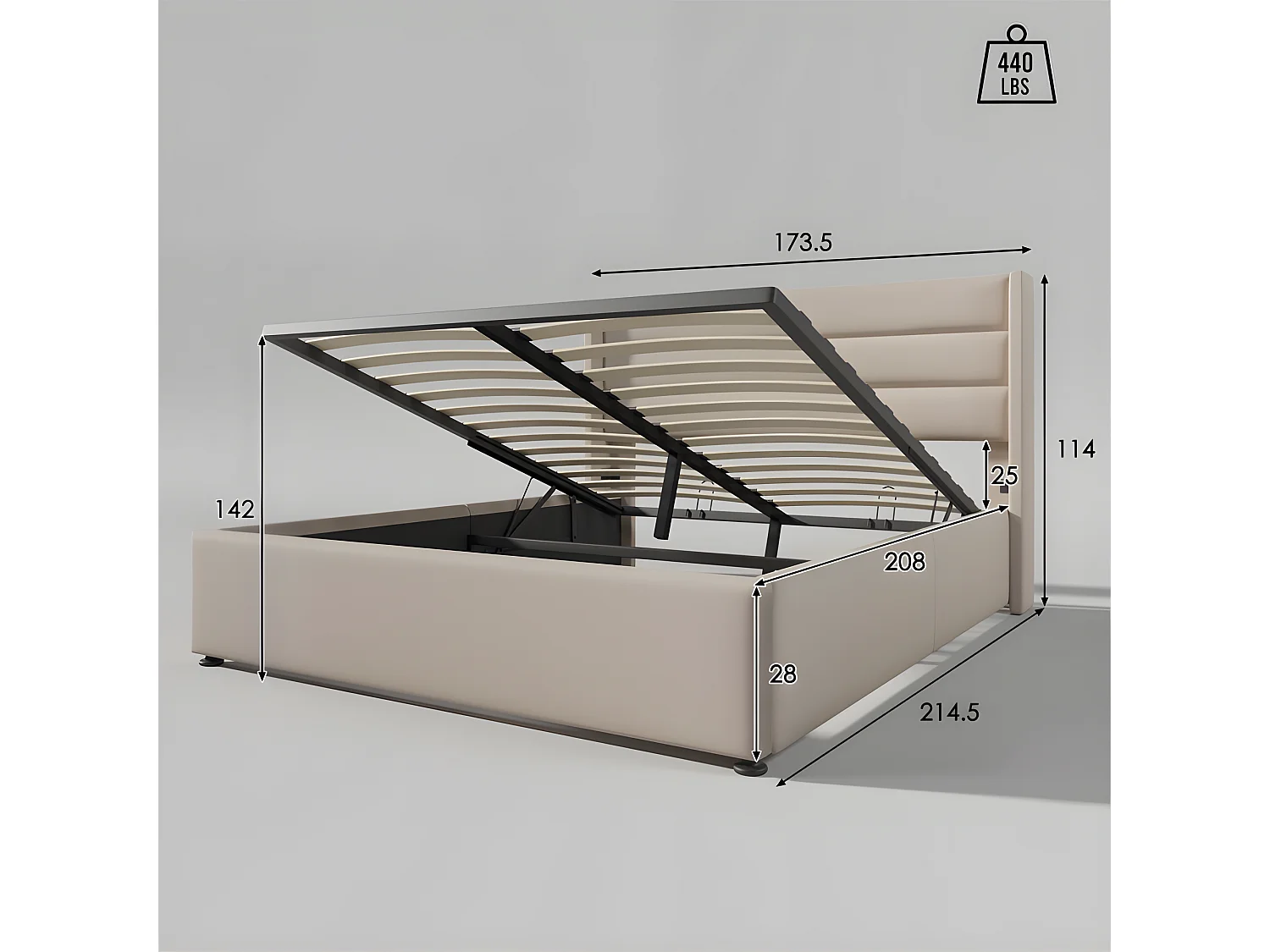 Linnenopbergbed 160x200cm met lattenbodem - Beige