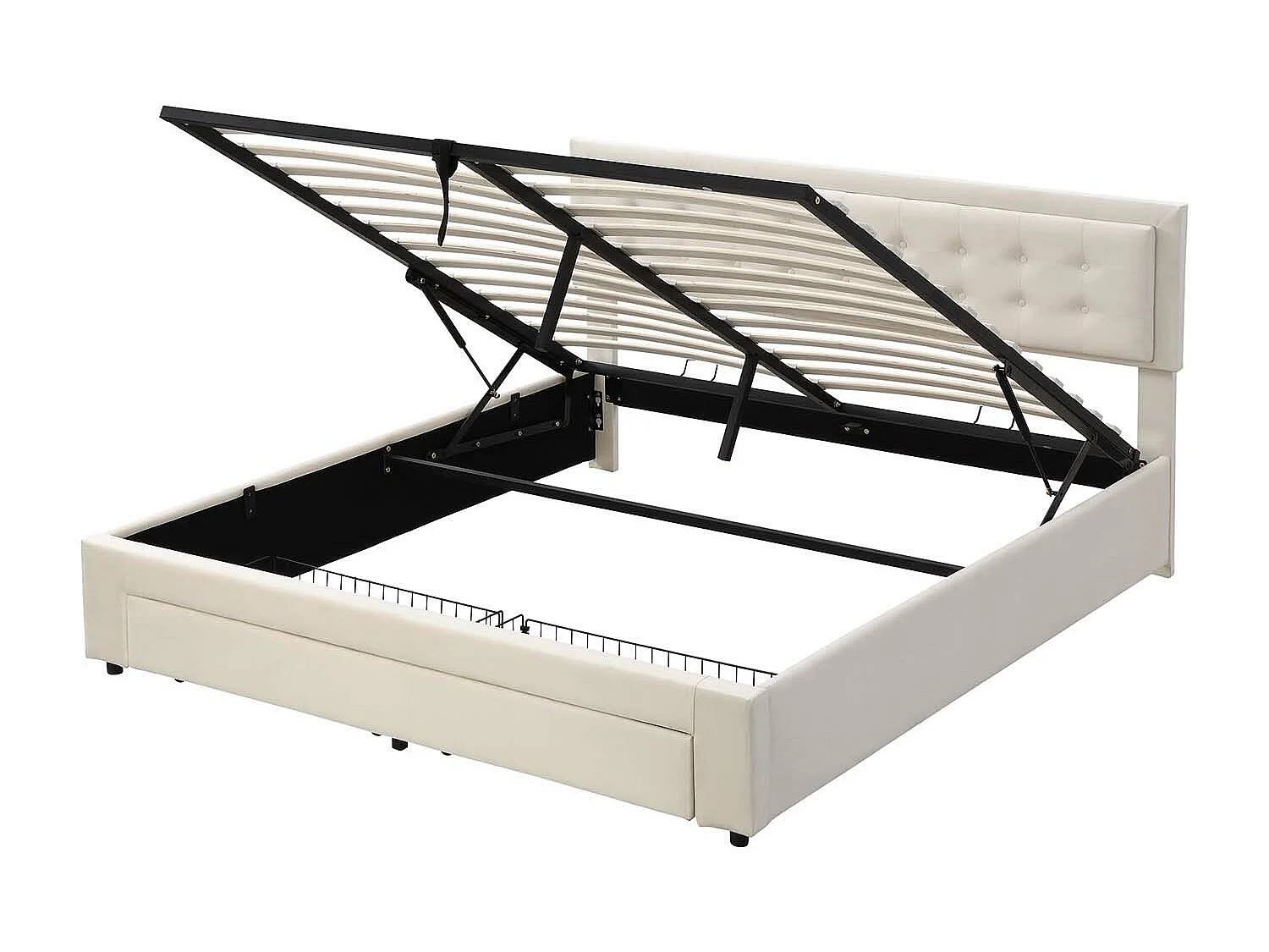 Gepolstertes Stauraumbett 180x200cm aus Samt – mit Schublade und Lattenrost – Beige (ohne Matratze)