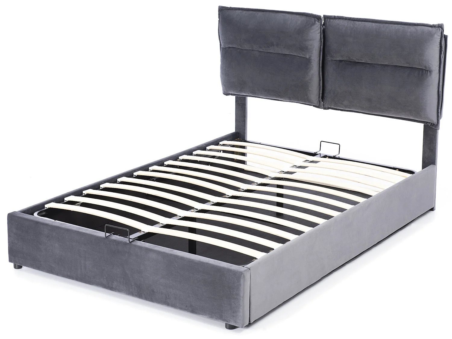 Samtgepolstertes Stauraumbett 140 x 200 cm mit verstellbarem Kopfteil und Lattenrost – Grau