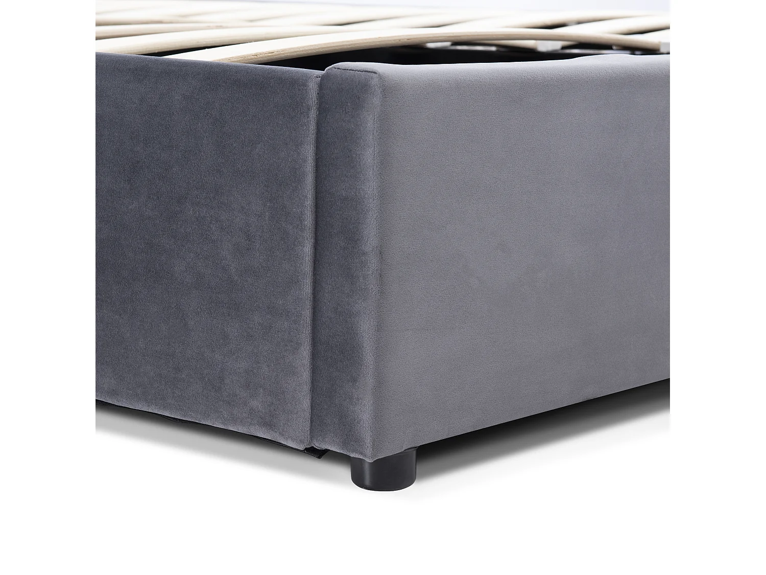 Fluweel gewatteerd opbergbed 140x200cm met verstelbaar hoofdeinde en lattenbodem - Grijs