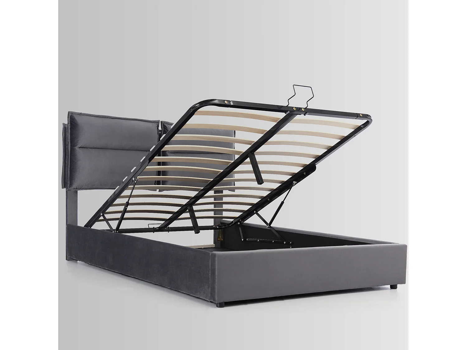 Fluweel gewatteerd opbergbed 140x200cm met verstelbaar hoofdeinde en lattenbodem - Grijs