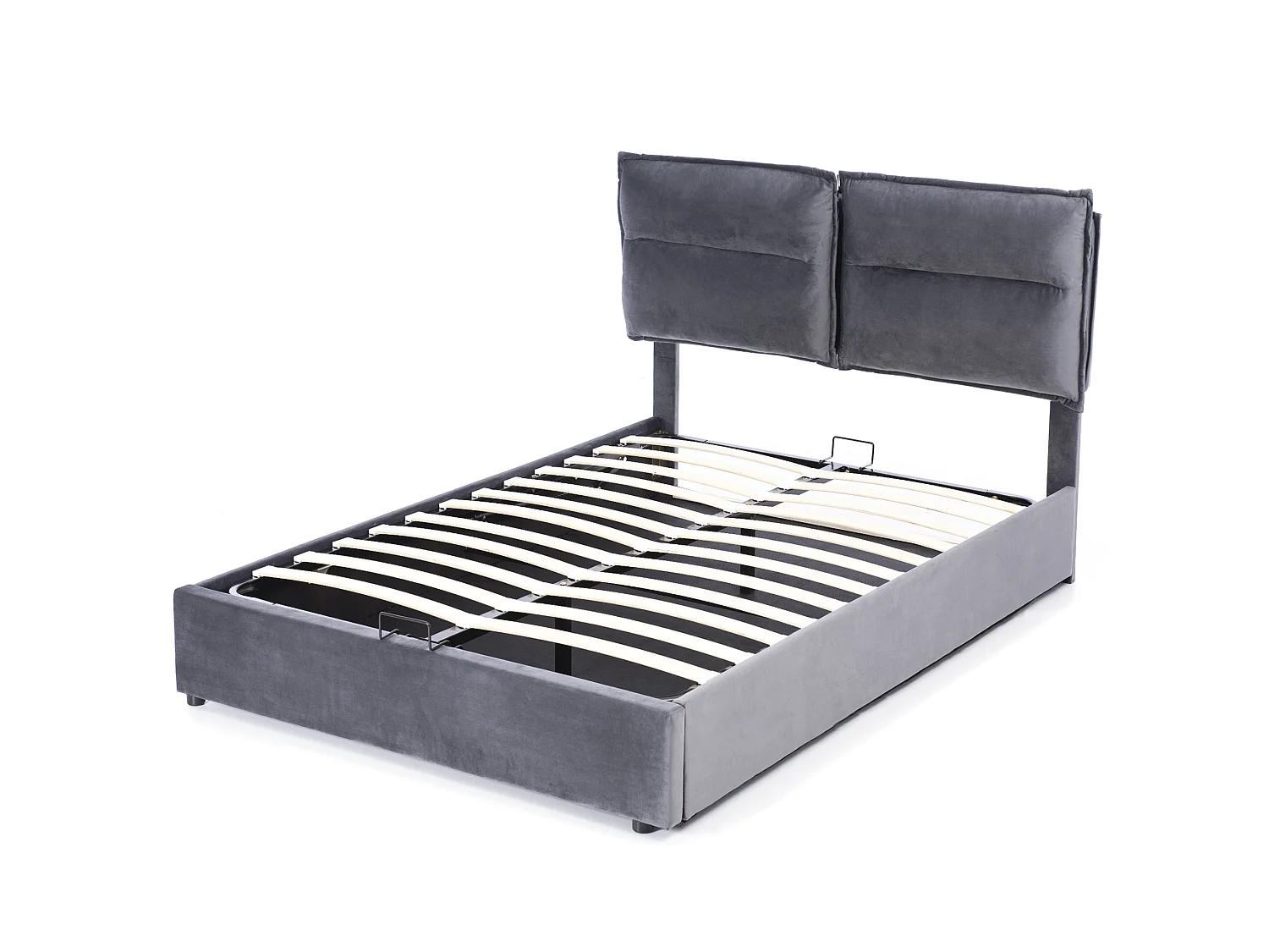 Fluweel gewatteerd opbergbed 140x200cm met verstelbaar hoofdeinde en lattenbodem - Grijs
