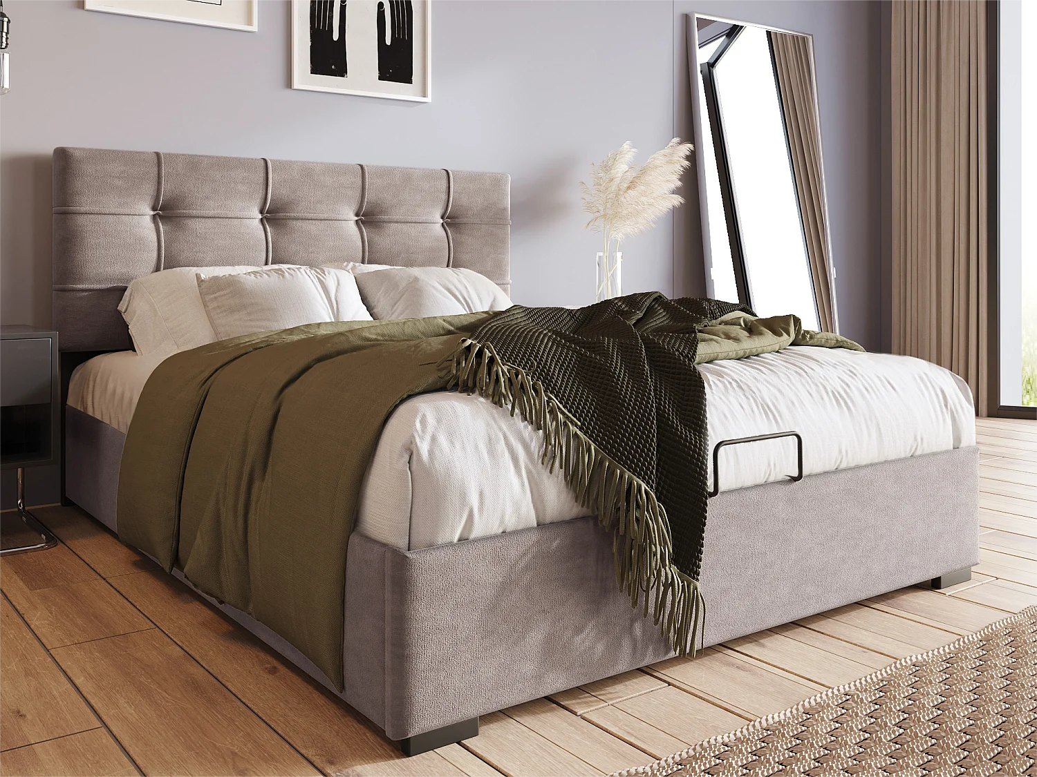 Lit coffre 90x200cm rembourré en velours - tête de lit réglable avec sommier à lattes - Gris