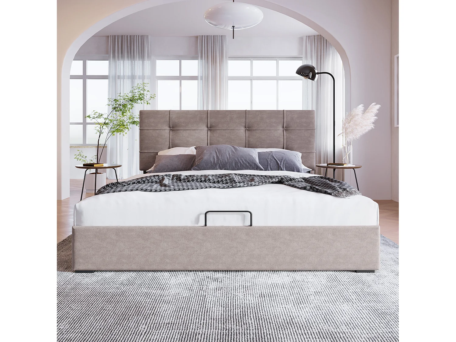 Lit coffre 140x200cm rembourré en velours - tête de lit réglable avec sommier à lattes - Gris