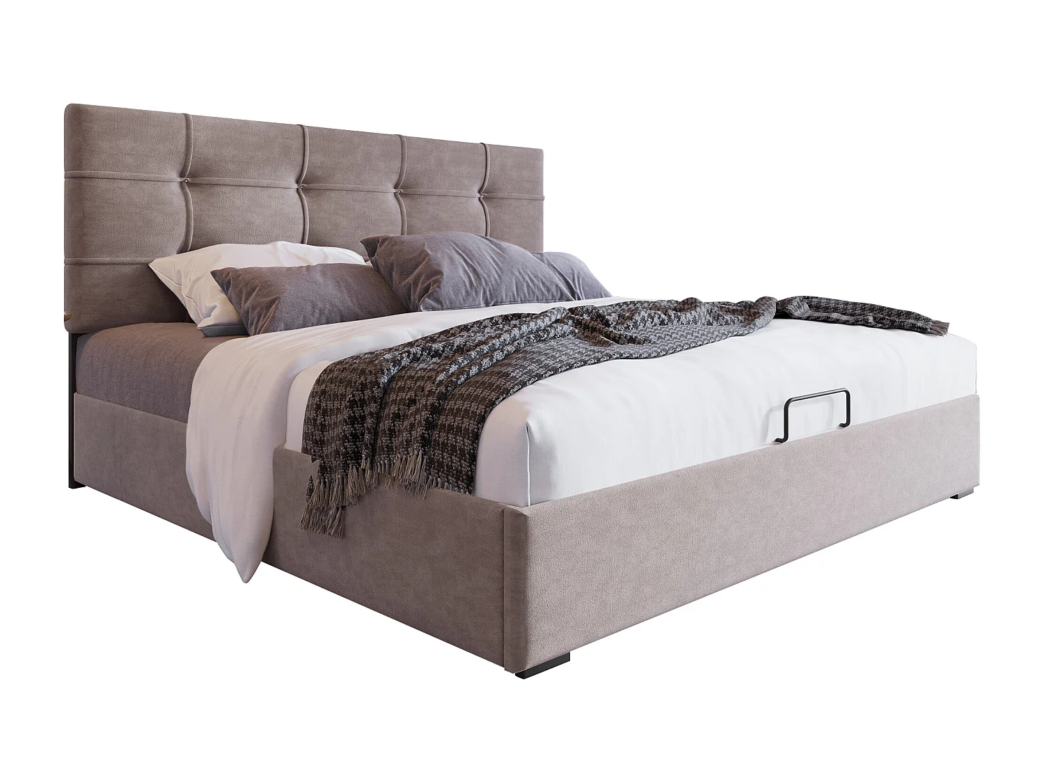 Lit coffre 140x200cm rembourré en velours - tête de lit réglable avec sommier à lattes - Gris