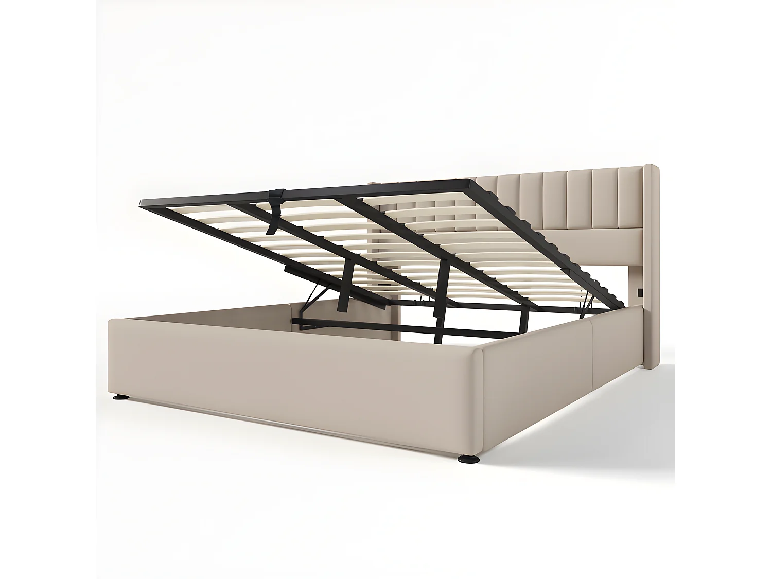 Gestoffeerd opbergbed 180x200cm in linnen met lattenbodem - Beige