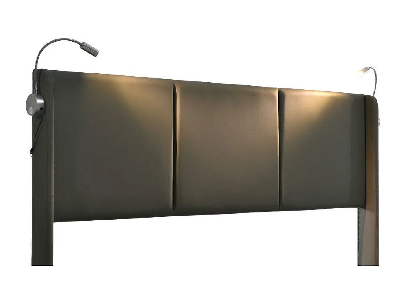 Lit coffre 140x200cm en similicuir - avec lampes de lecture et Ports de charge USB - avec sommier à lattes - Gris