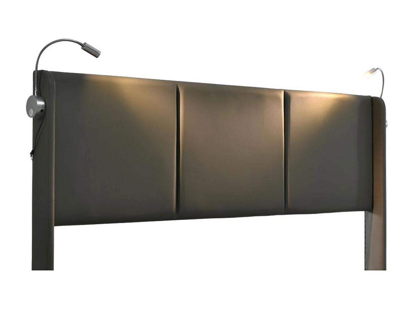 Lit coffre 140x200cm en similicuir - avec lampes de lecture et Ports de charge USB - avec sommier à lattes - Gris
