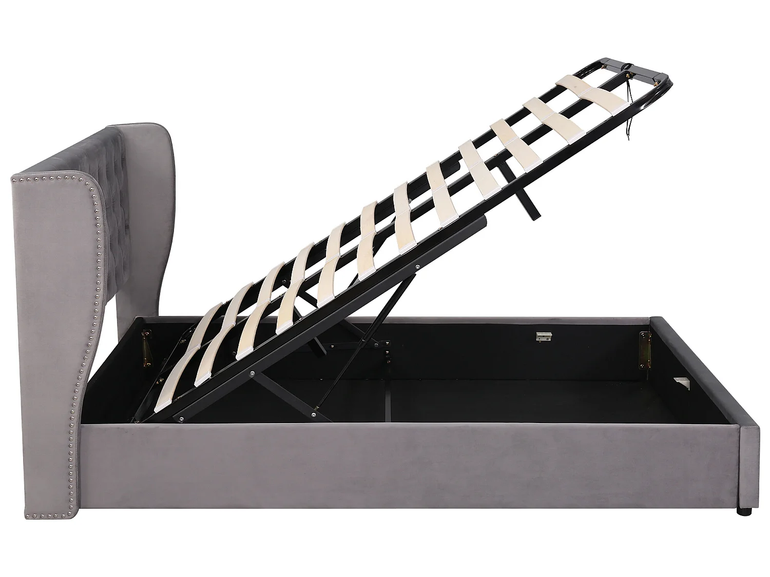 Fluweel gewatteerd opbergbed 140x200cm met lattenbodem - Grijs