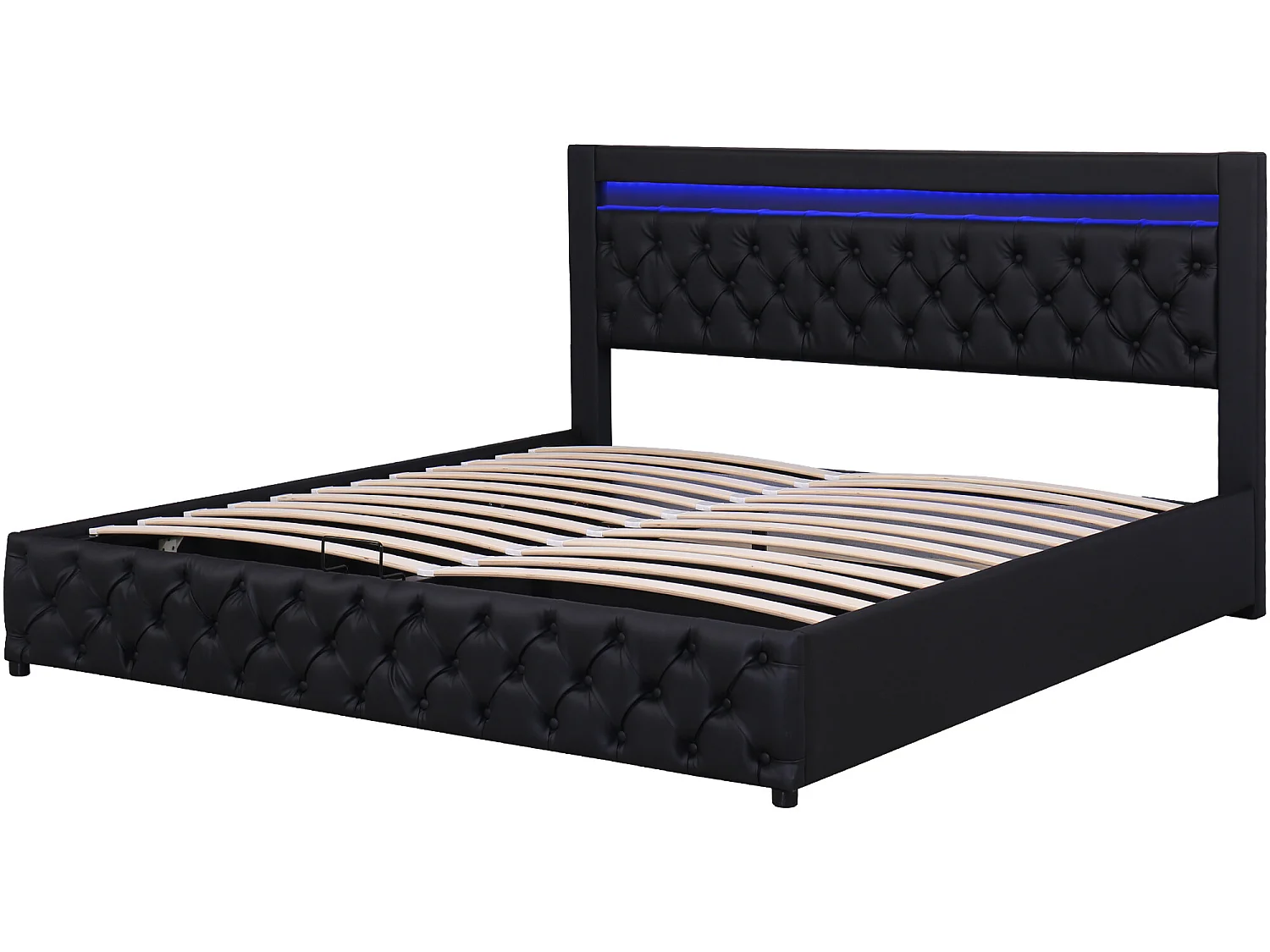 Gepolstertes Stauraumbett aus Kunstleder mit LED – 180 x 200 cm – mit Lattenrost – Schwarz