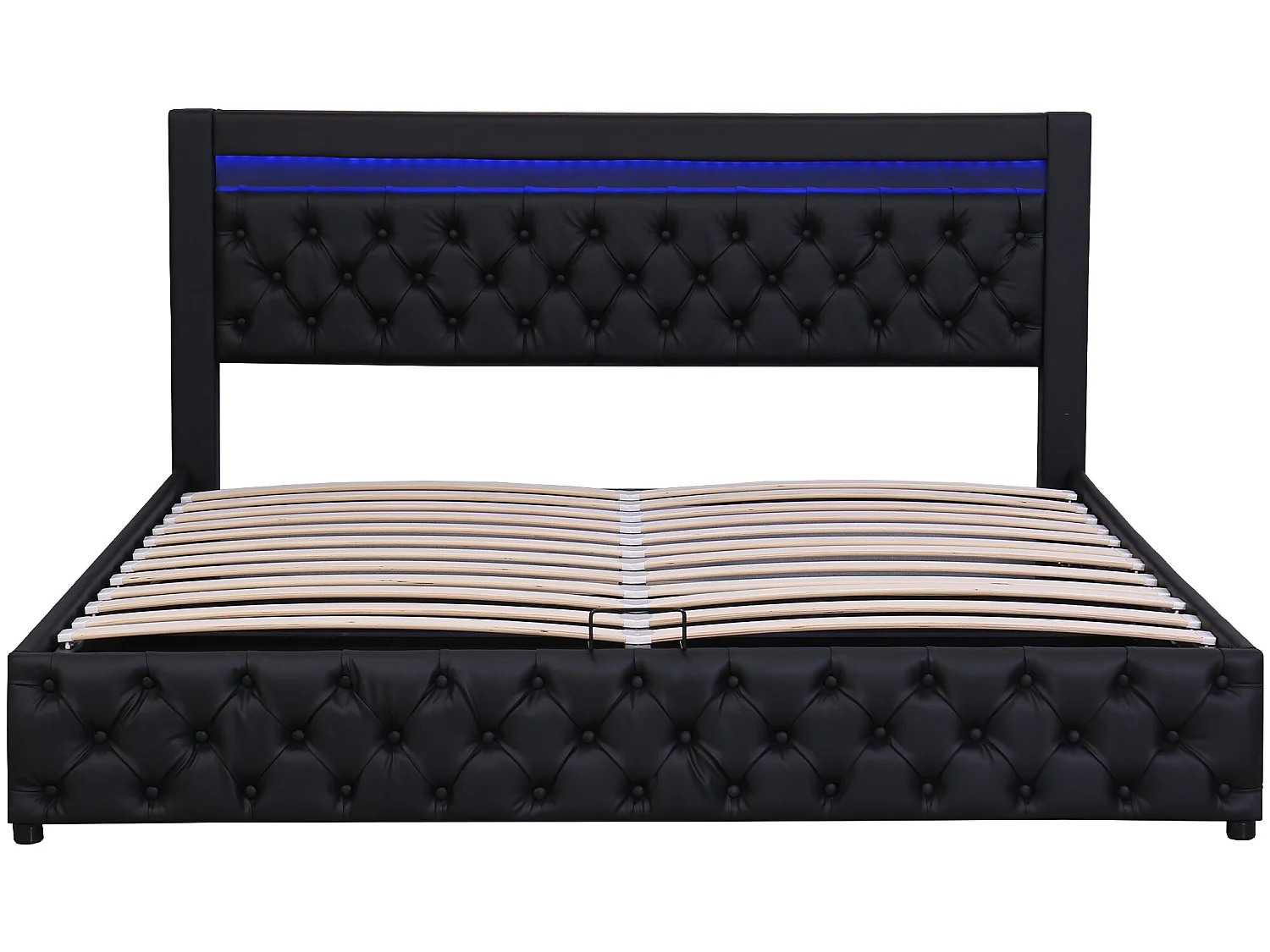 Gepolstertes Stauraumbett aus Kunstleder mit LED – 180 x 200 cm – mit Lattenrost – Schwarz