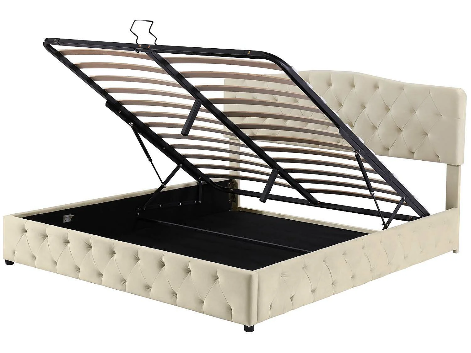 Lit coffre 180x200cm en velours - avec tête de lit réglable - Beige