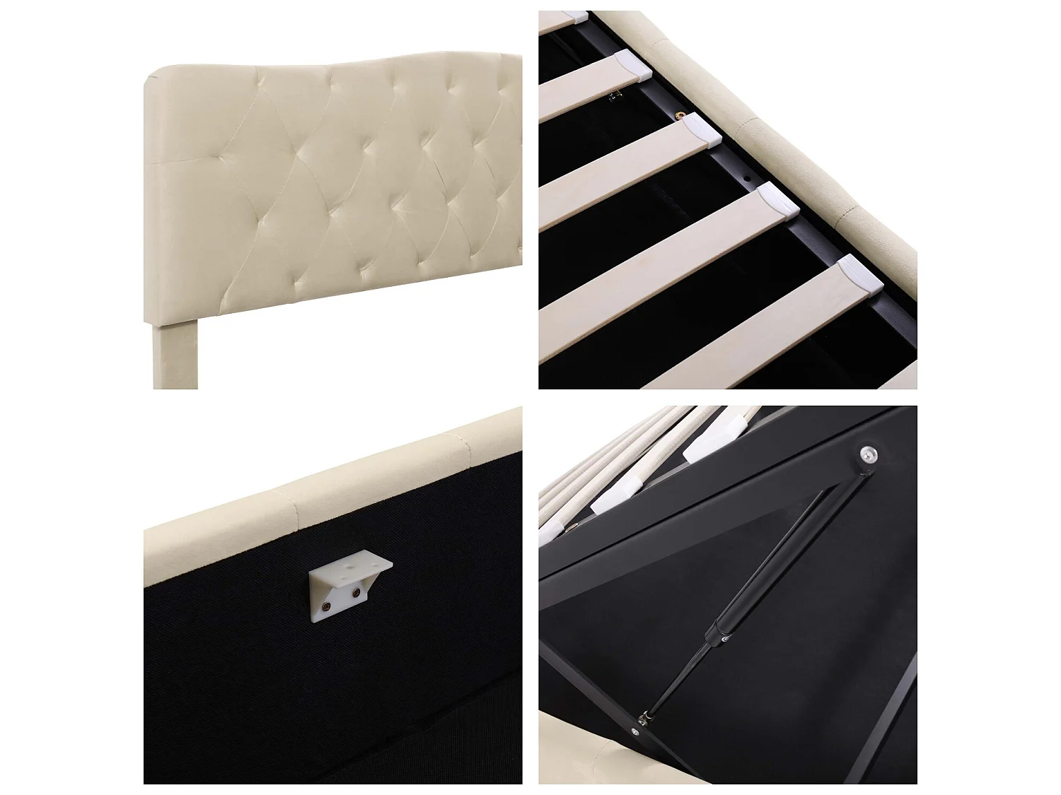 Lit coffre 180x200cm en velours - avec tête de lit réglable - Beige