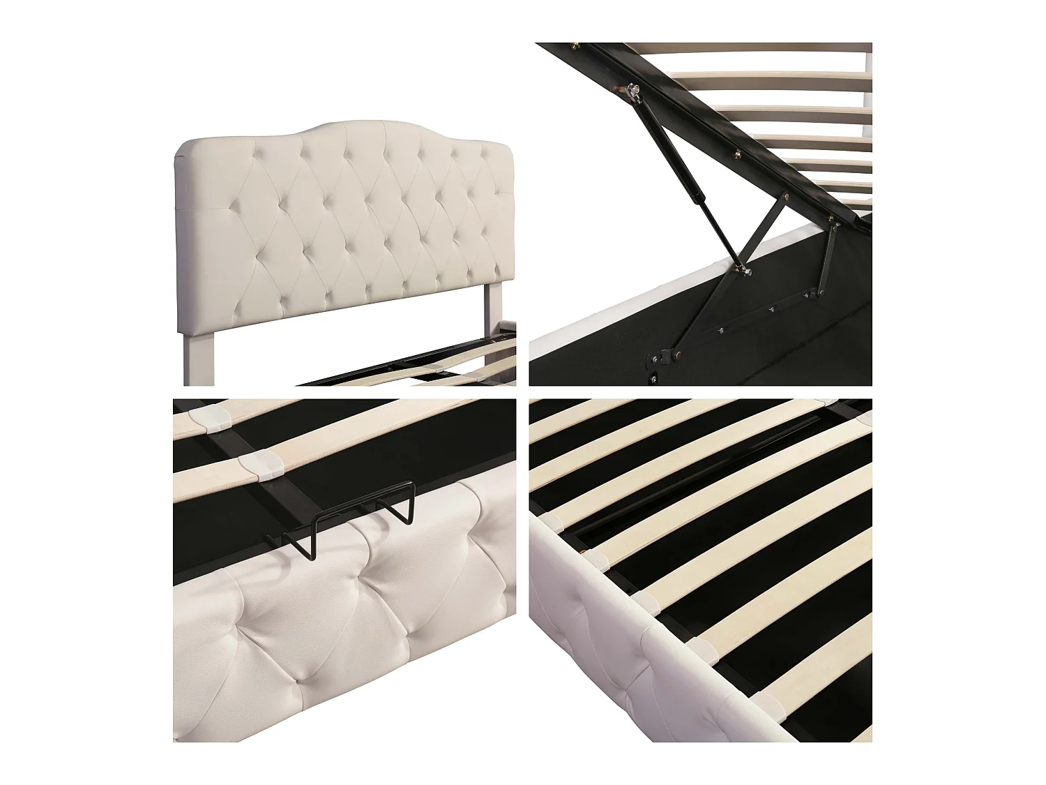 Bettkasten 140 x 200 cm aus Kunstleder – mit verstellbarem Kopfteil – Weiß