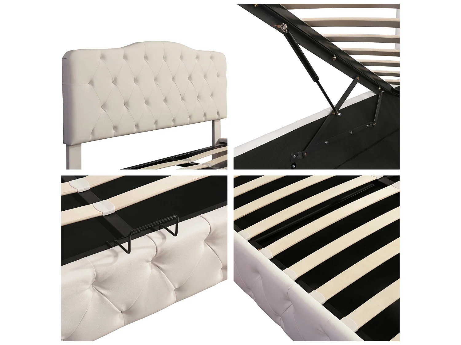 Letto contenitore 140x200cm in ecopelle - con testiera regolabile - Bianco