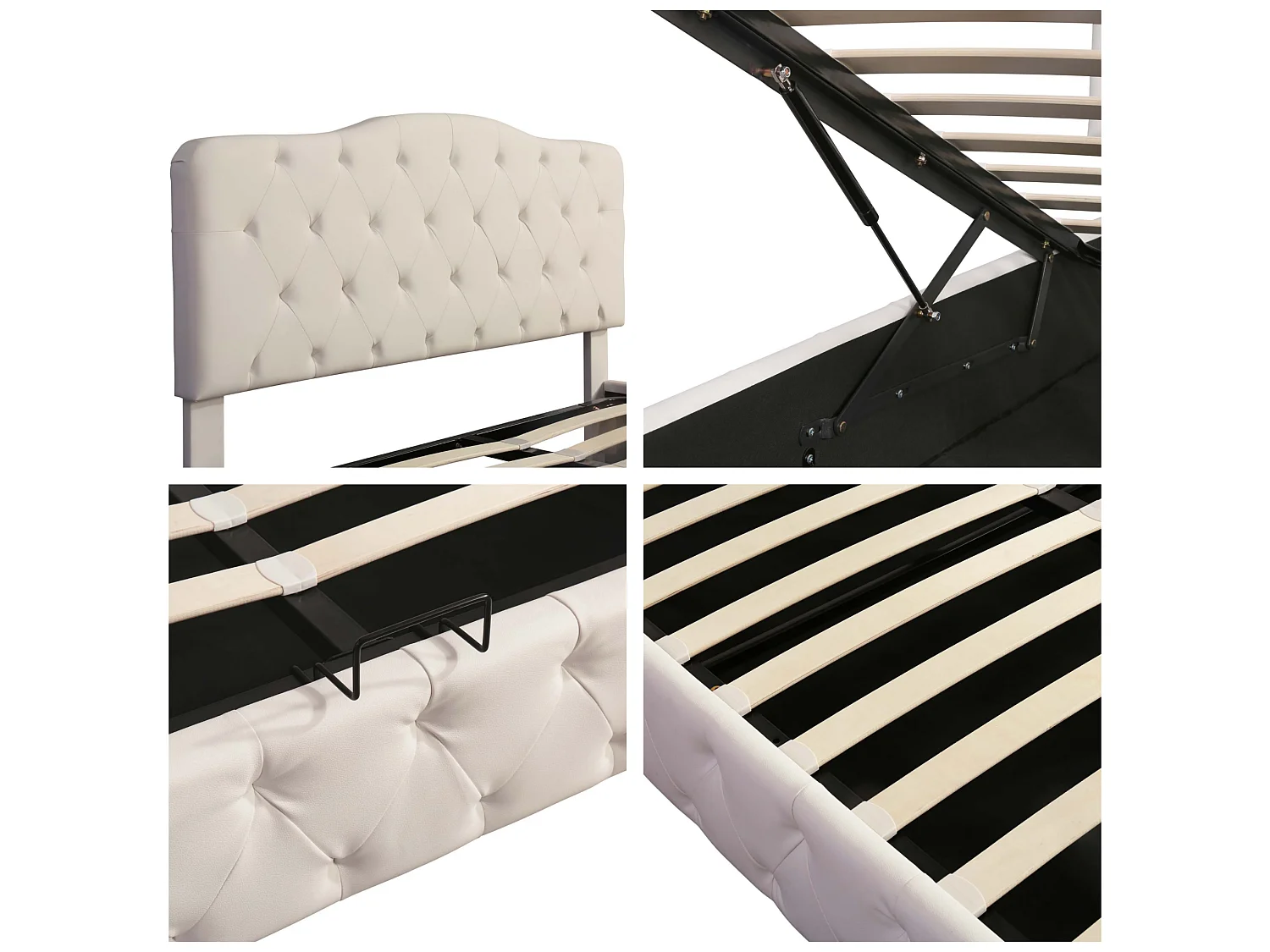 Bettkasten 140 x 200 cm aus Kunstleder – mit verstellbarem Kopfteil – Weiß