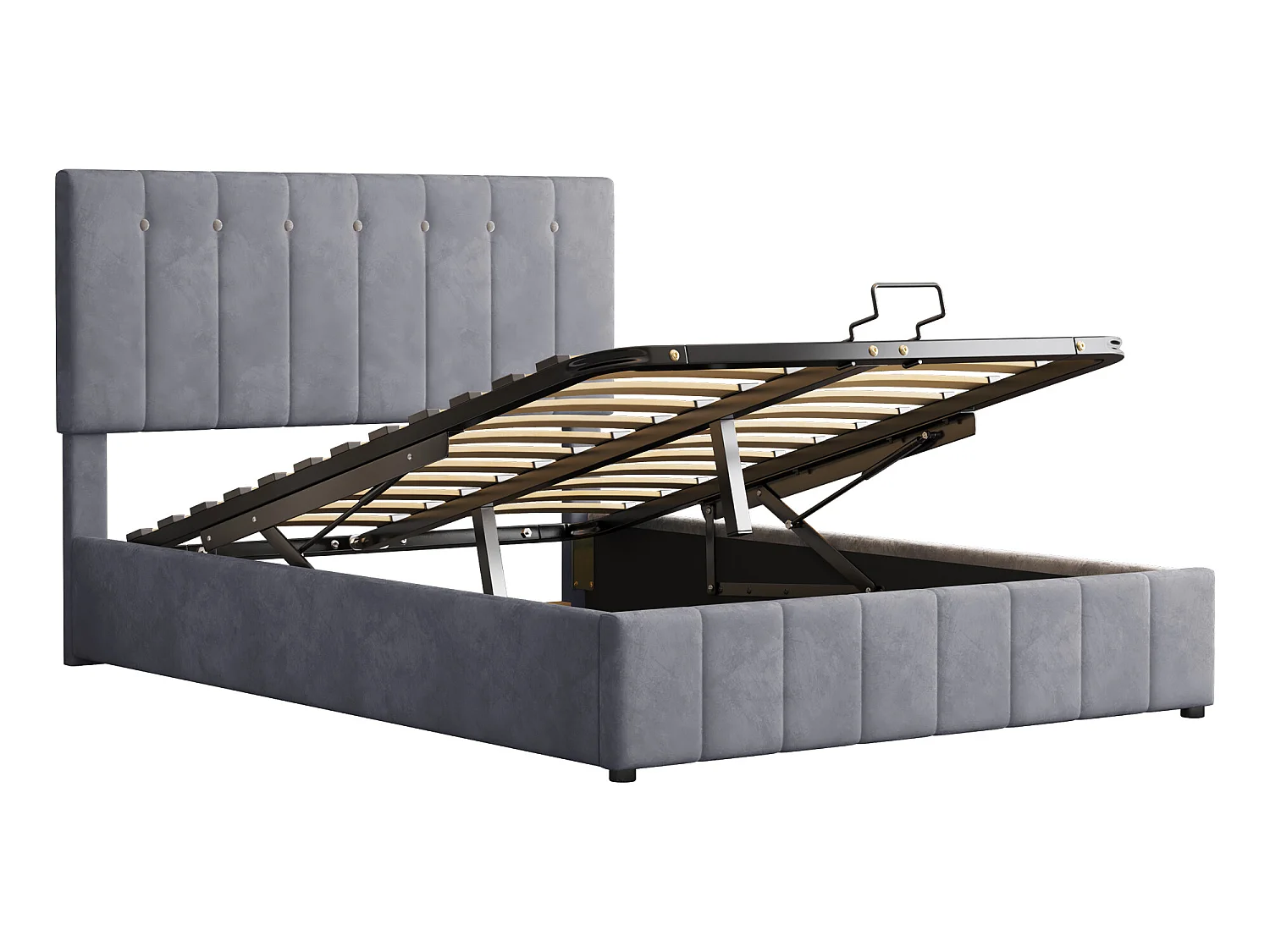 Gepolstertes Bett mit Stauraum – 140 x 200 cm – Samtstoff – Grau