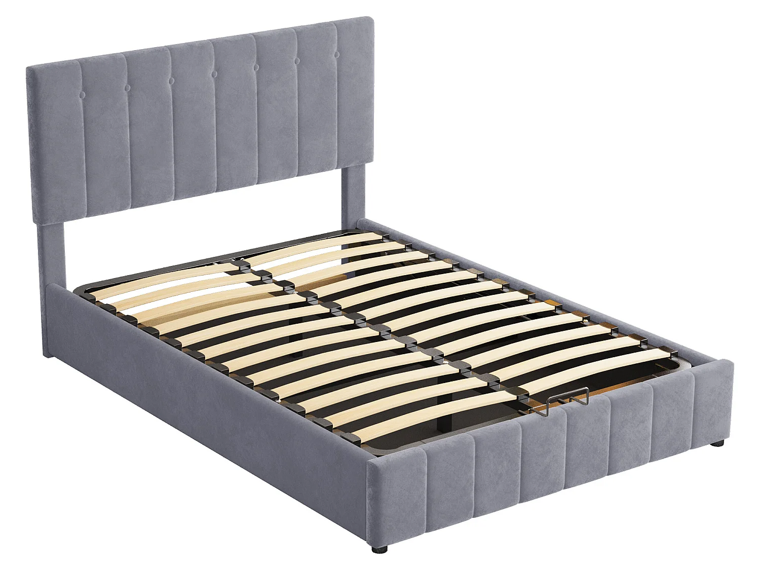 Gepolstertes Bett mit Stauraum – 140 x 200 cm – Samtstoff – Grau