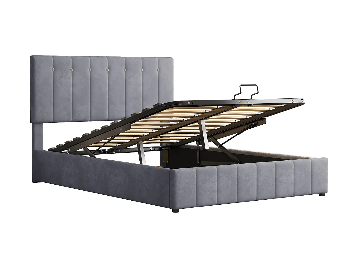 Letto contenitore imbottito - 140x200 cm - tessuto in velluto - Grigio