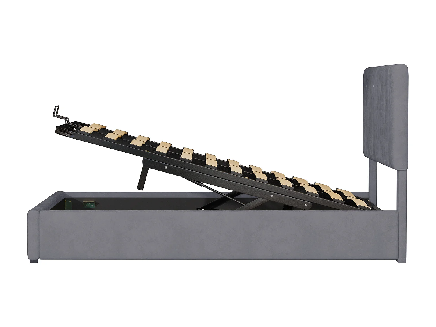 Letto contenitore imbottito - 140x200 cm - tessuto in velluto - Grigio