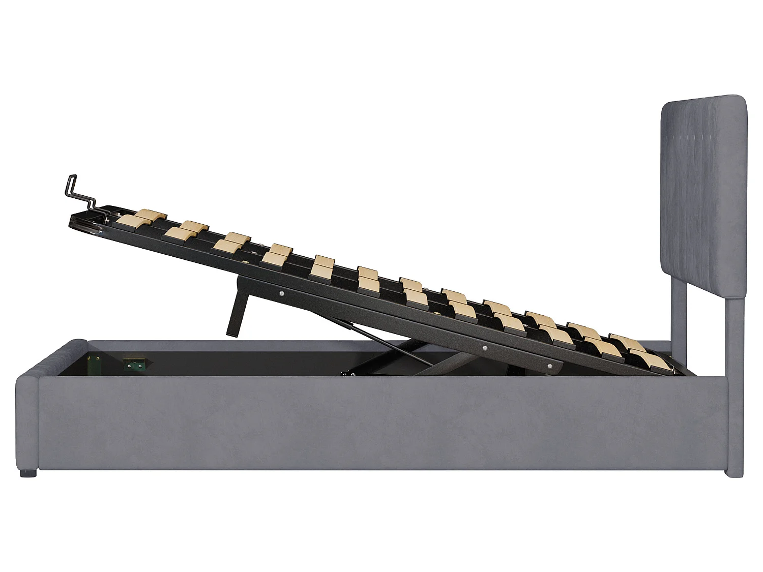 Lit coffre rembourré - 140x200cm - tissu en velours - Gris