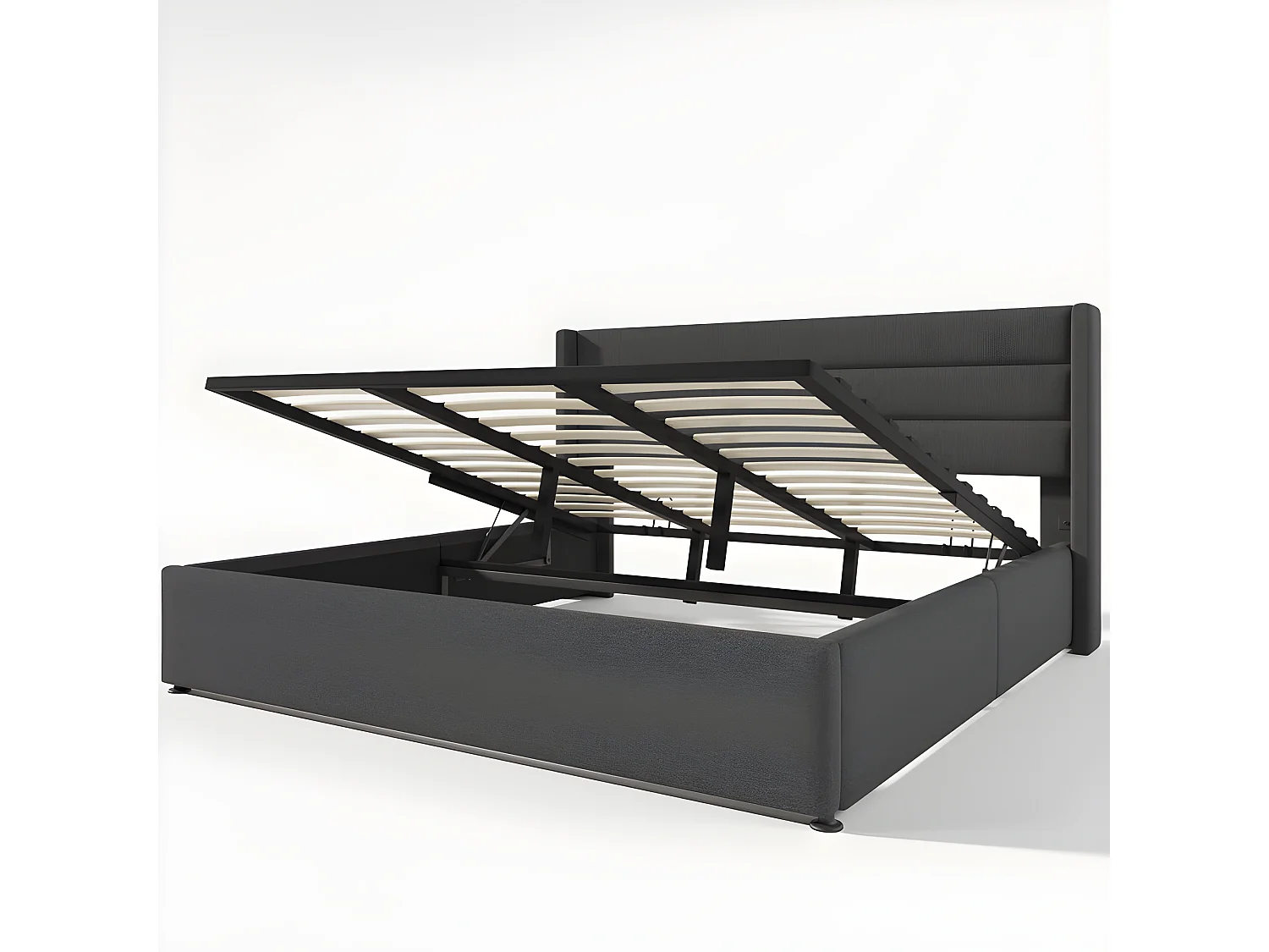 180 x 200 cm großes Bett aus Leinen mit Lattenrost – Grau