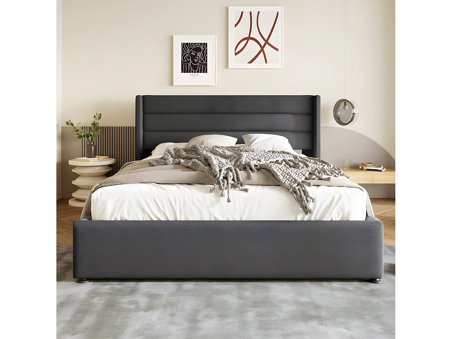 Linnenopbergbed 180x200cm met lattenbodem - Grijs