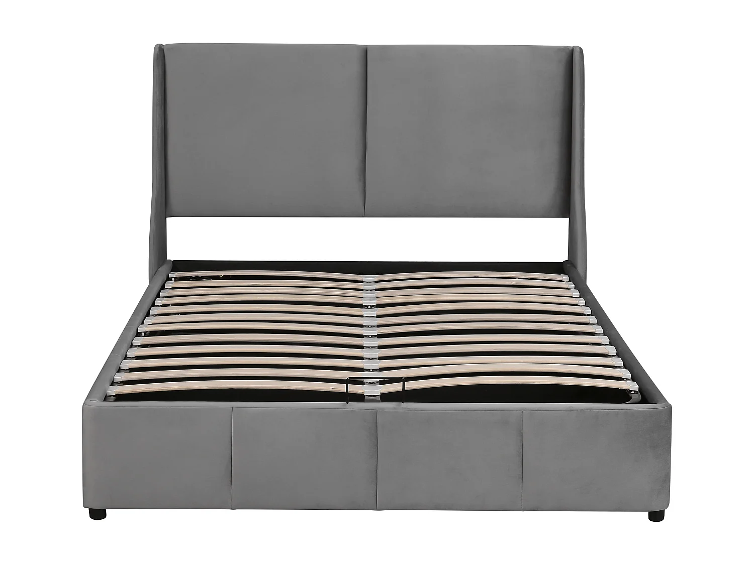 Cama contenedor acolchada 140x190cm en terciopelo - cama contenedor con somier de láminas - Gris