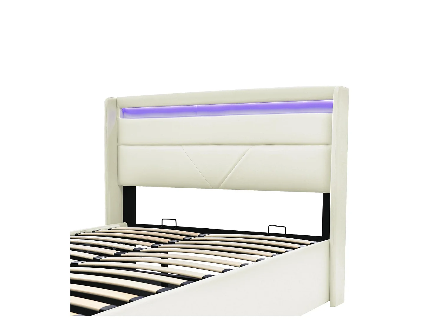 Cama contenedor 140x200cm en símil piel con LED - con somier - Blanco