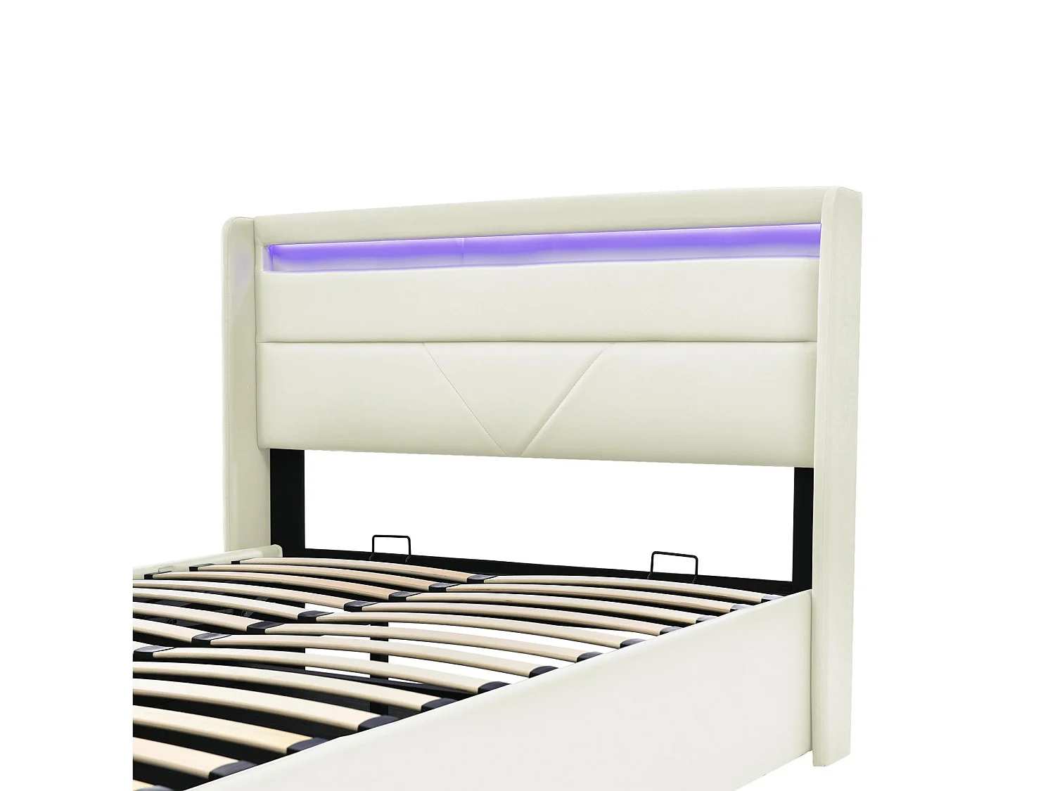 Letto contenitore 140x200cm in similpelle con LED - con rete a doghe - Bianco