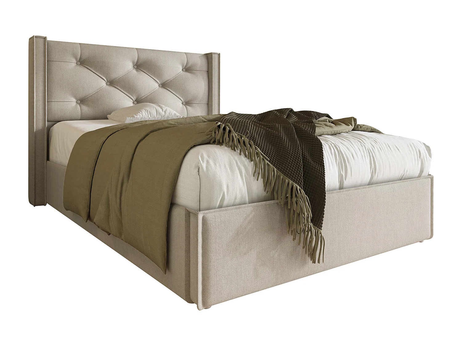 Cama contenedor acolchada 90x200 cm en tejido de algodón - con somier - Gris claro