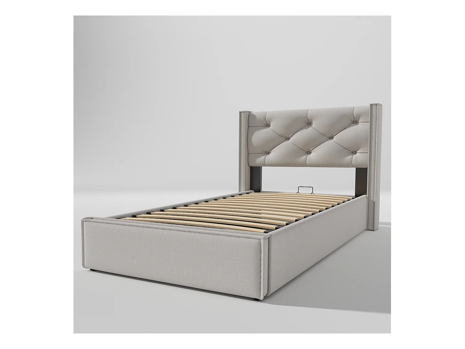 Cama contenedor acolchada 90x200 cm en tejido de algodón - con somier - Gris claro