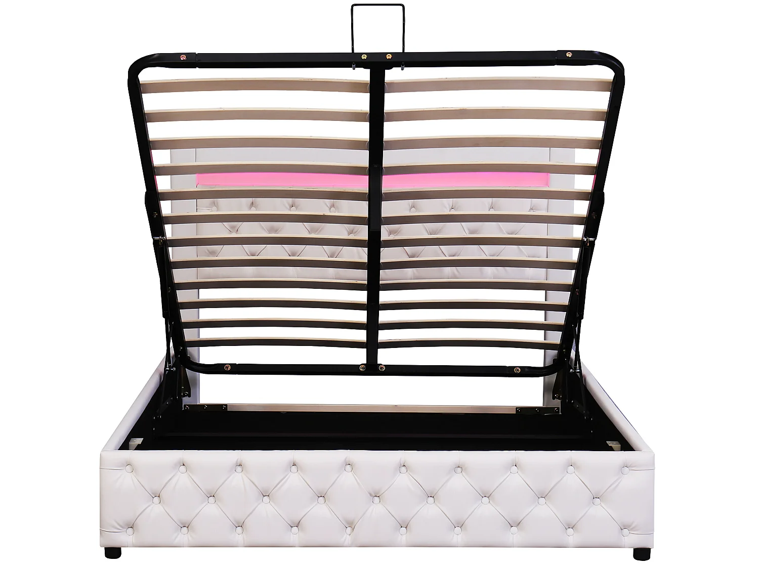 Gepolstertes Stauraumbett aus Kunstleder mit LED – 140 x 200 cm – mit Lattenrost – Weiß