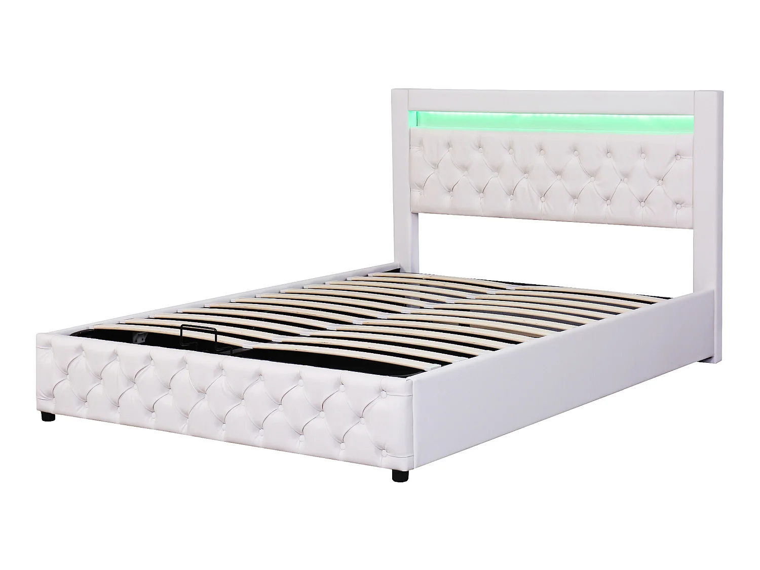 Cama contenedor tapizada en símil piel con LED - 140x200cm - con somier de láminas - Blanco