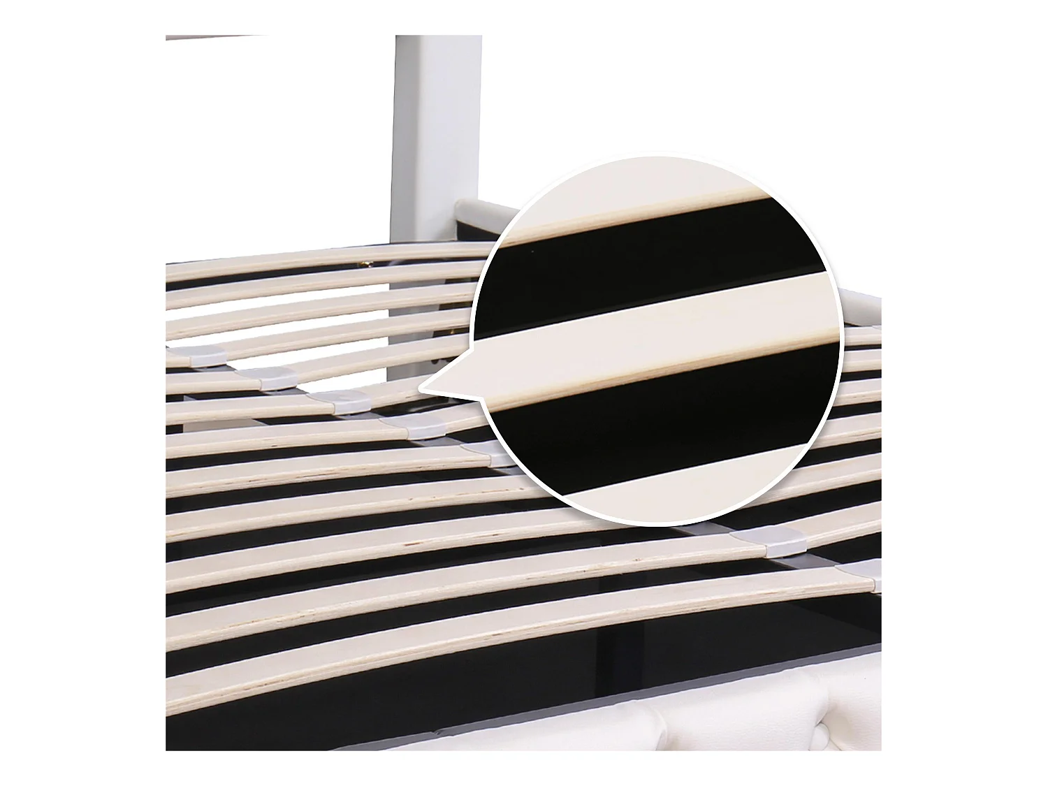 Cama contenedor tapizada en símil piel con LED - 140x200cm - con somier de láminas - Blanco