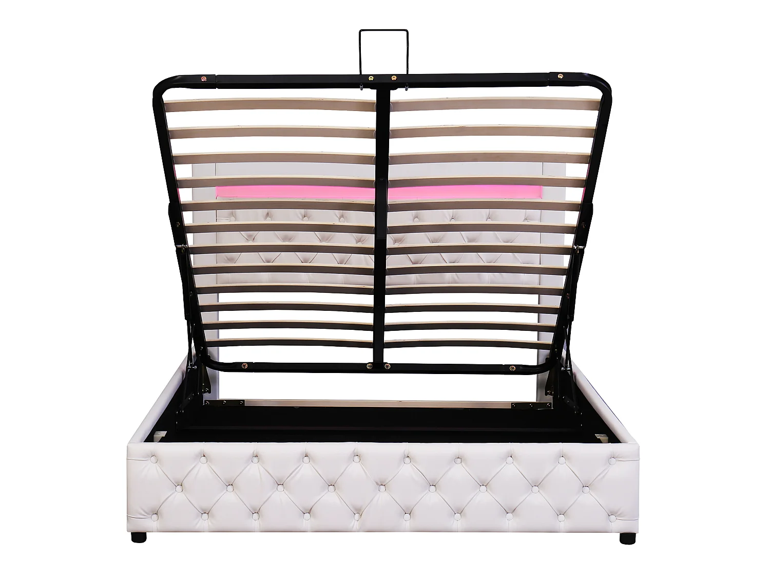 Cama contenedor tapizada en símil piel con LED - 140x200cm - con somier de láminas - Blanco