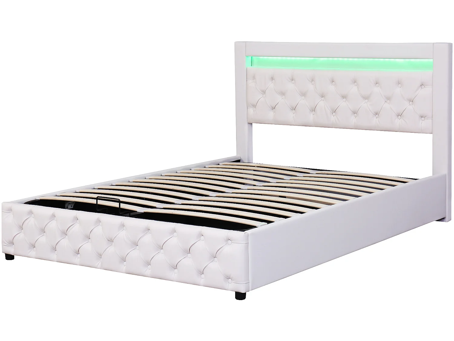 Lit coffre rembourré en similicuir avec LED - 140x200cm - avecsommier à lattes - Blanc
