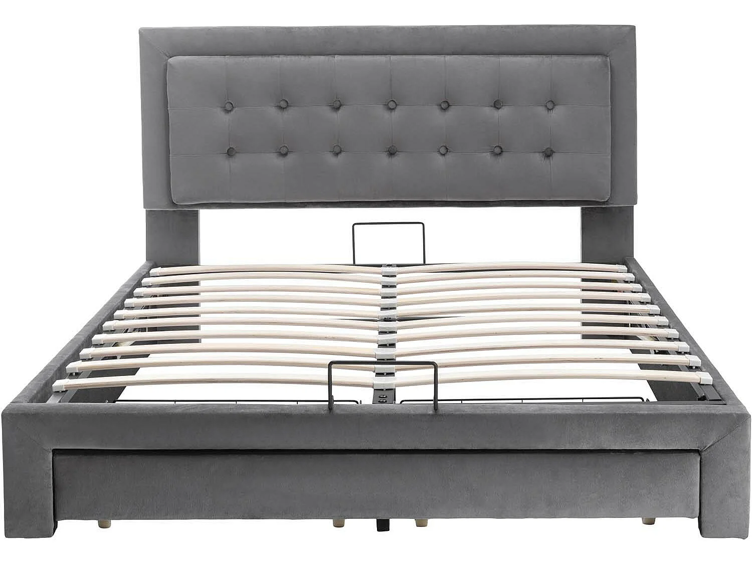 Letto contenitore imbottito 140x200 cm in velluto - con cassetto e rete a doghe - Grigio (senza materasso)