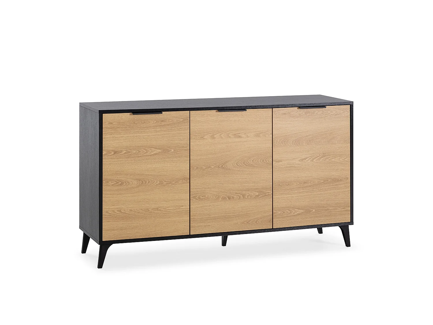 Buffet Kalma 3 portes en noir/chêne, largeur 136 cm