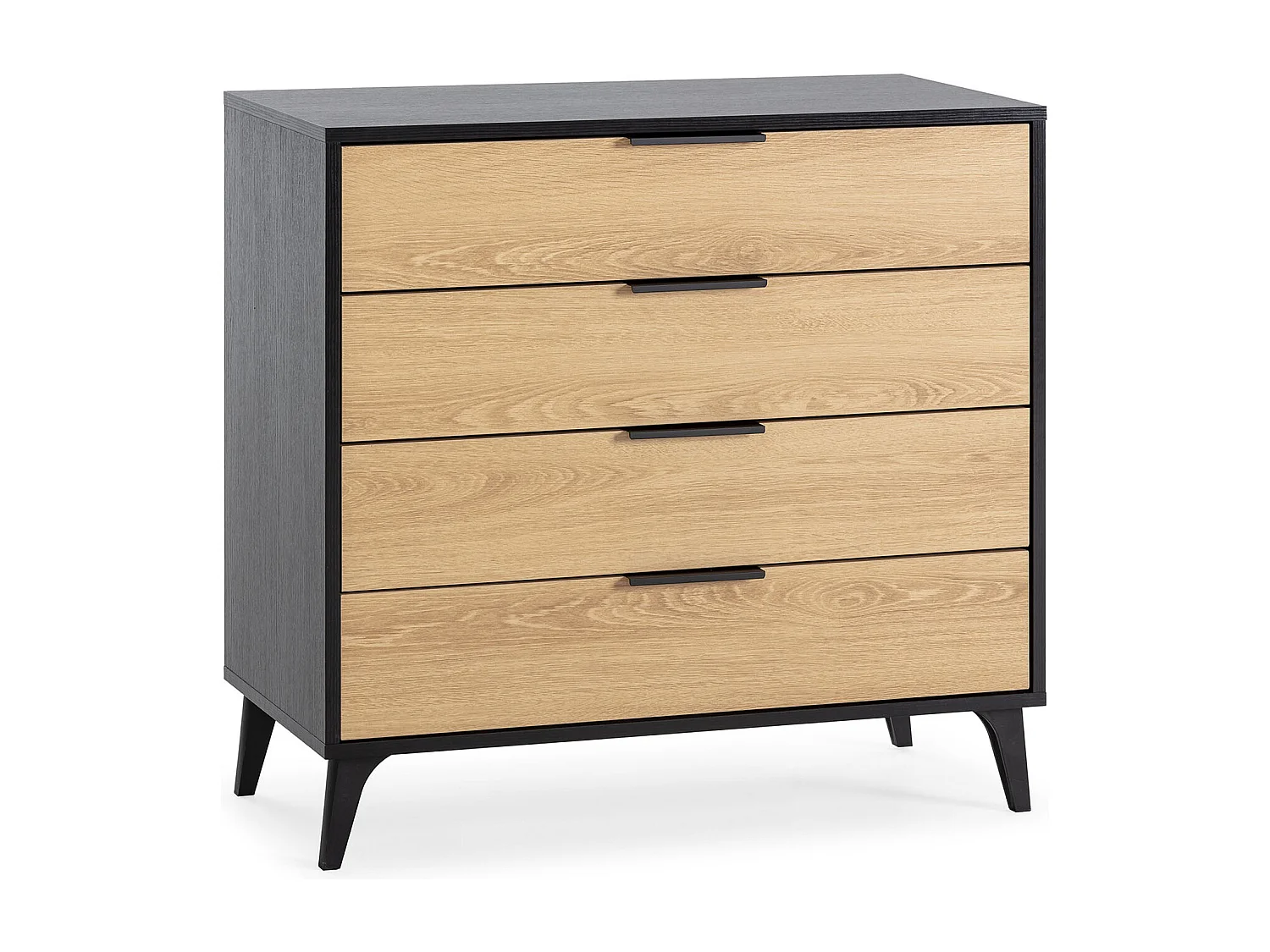 Commode de nuit Kalma 4 tiroirs coloris noir/chêne