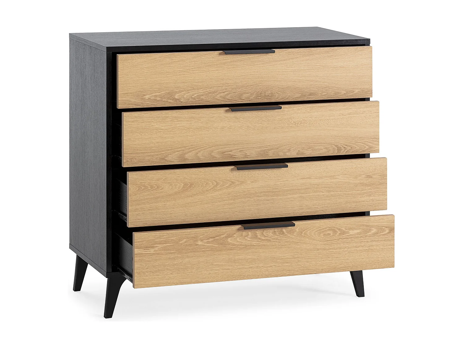 Commode de nuit Kalma 4 tiroirs coloris noir/chêne