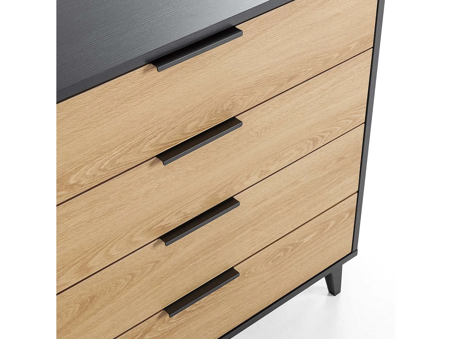 Commode de nuit Kalma 4 tiroirs coloris noir/chêne