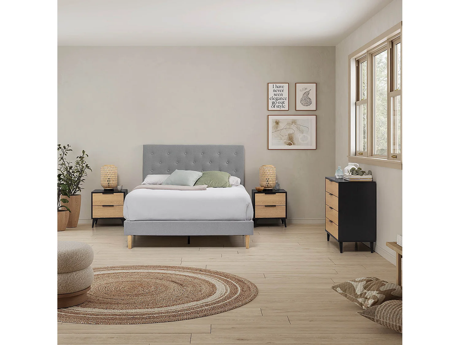 Commode de nuit Kalma 4 tiroirs coloris noir/chêne