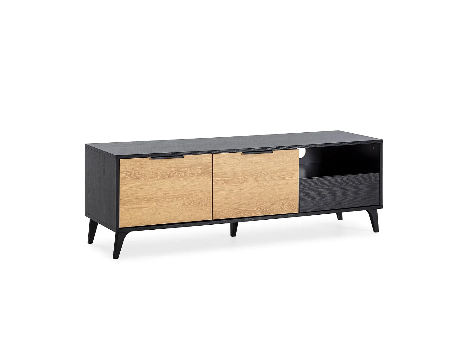 Meuble TV Kalma 2 portes 1 tiroir noir/chêne, longueur 136 cm