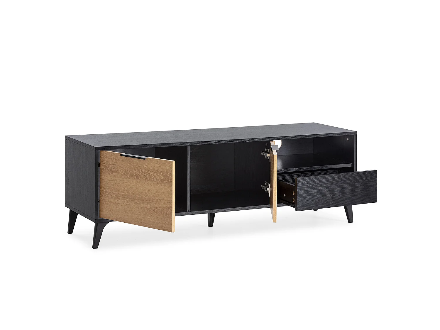 Meuble TV Kalma 2 portes 1 tiroir noir/chêne, longueur 136 cm
