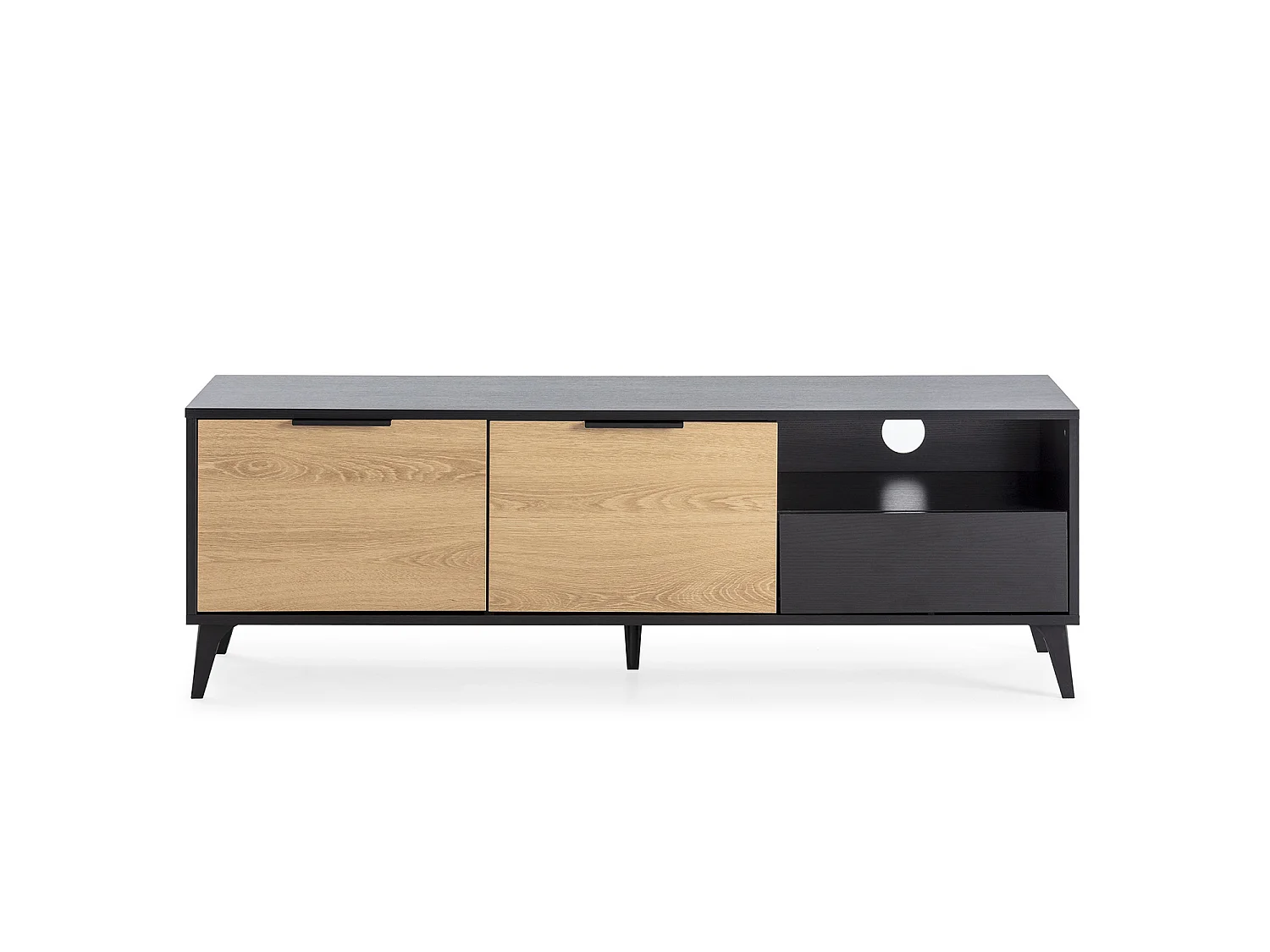 Meuble TV Kalma 2 portes 1 tiroir noir/chêne, longueur 136 cm