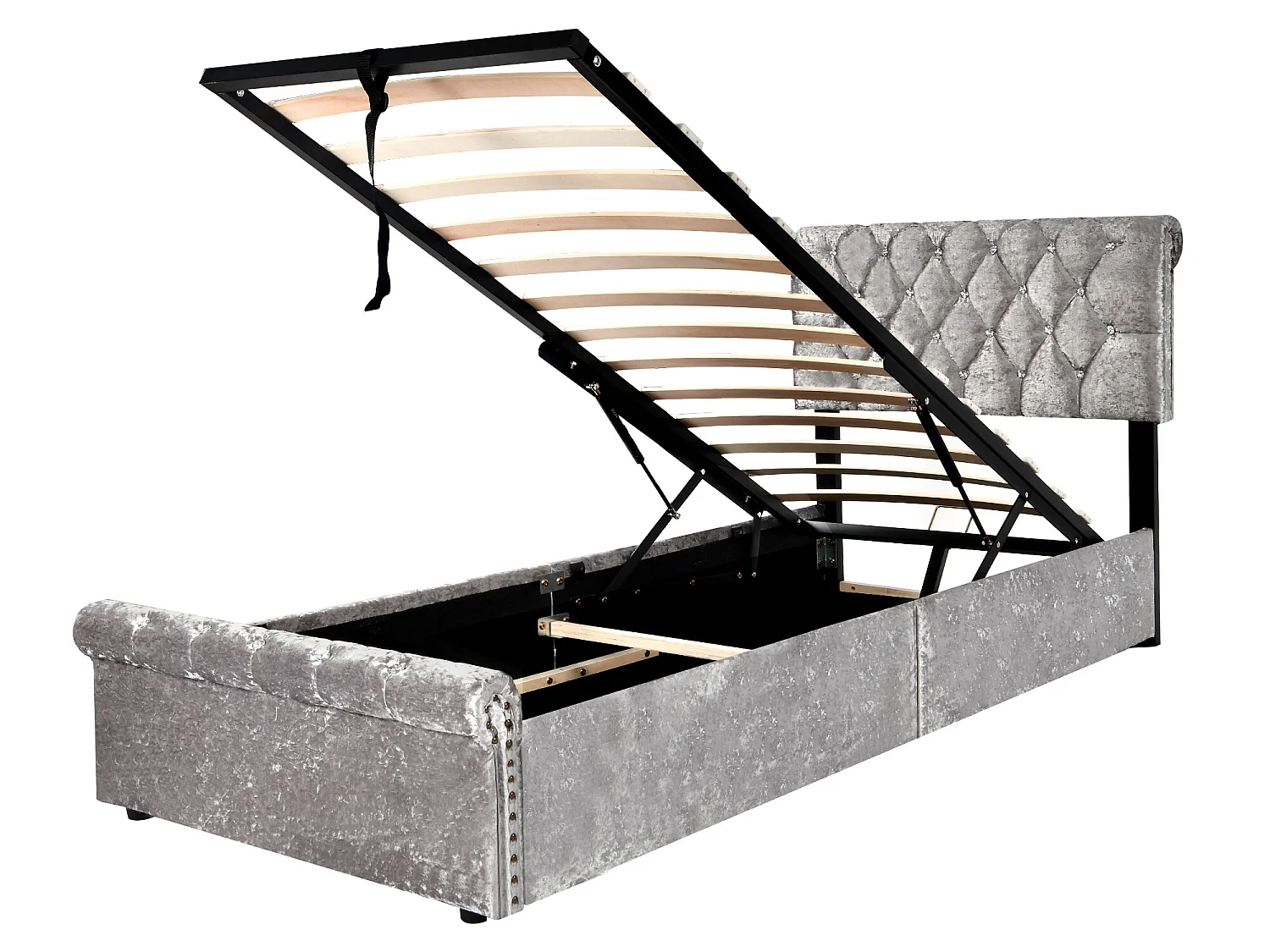 Lit coffre rembourré 90x200cm - tissu en velours - tête de lit réglable - Gris